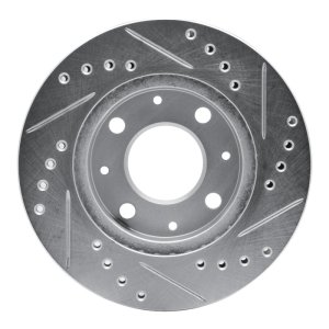 Honda CRX Brake Rotor (1) - Front Left - R1 Concepts - Drilled & Slotted - Silver - `84-`06